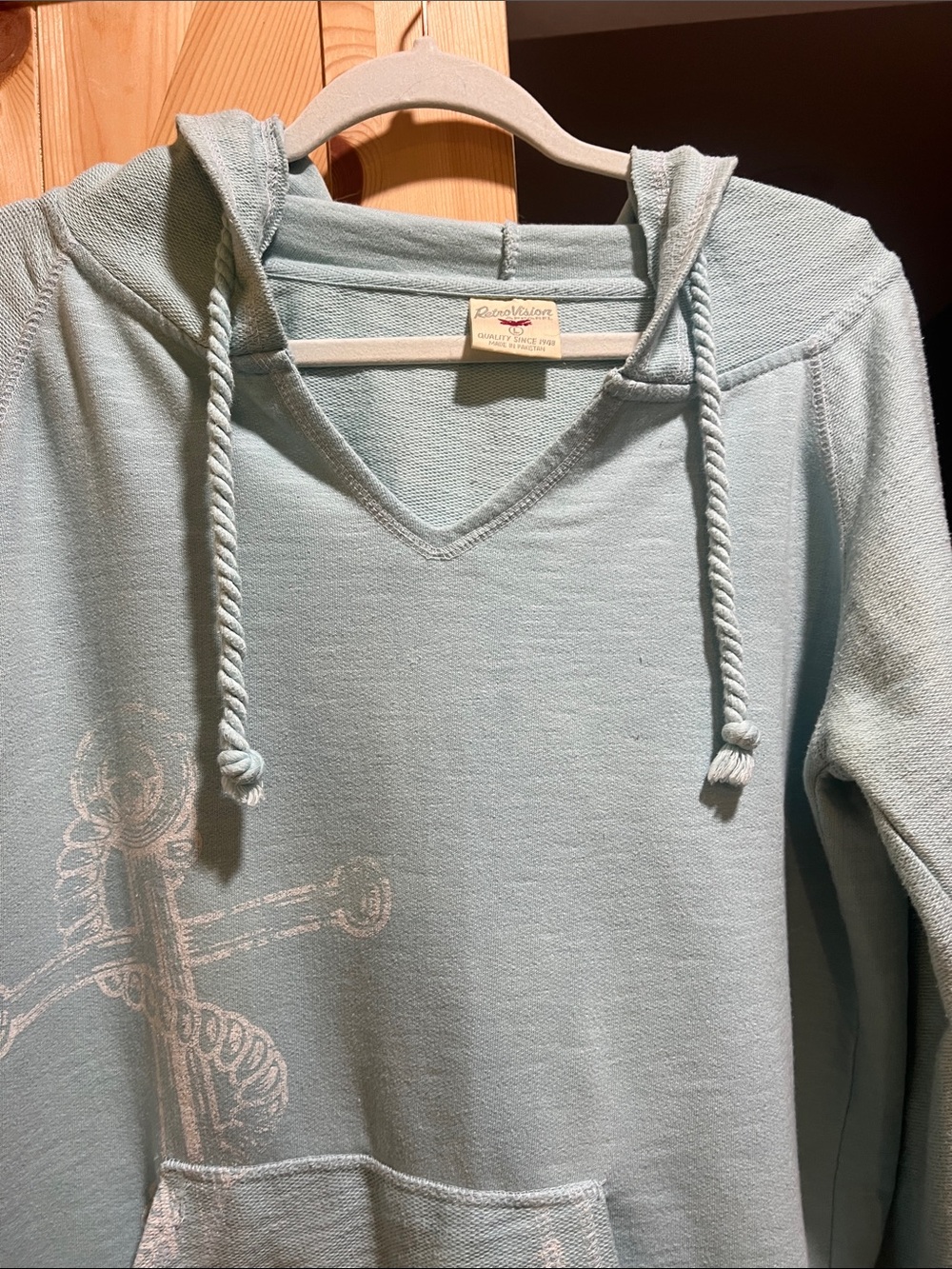 Retro vision apparel Light Blue ladies hooded sweatshirt size large